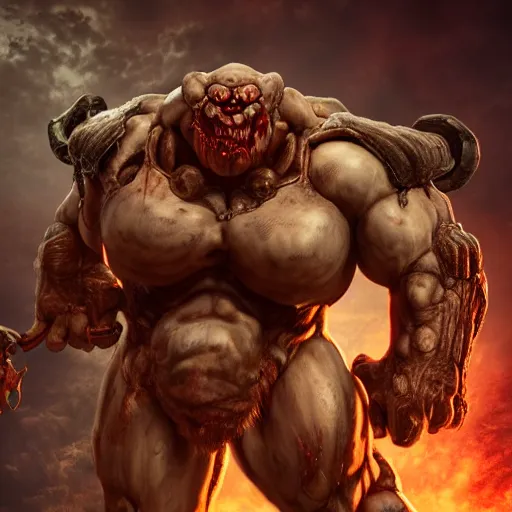 Image similar to mancubus from doom eternal, photography