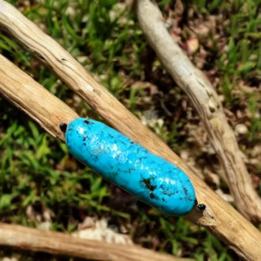 Prompt: a small turquoise sausage - shaped creature with two elongated sticks from its body