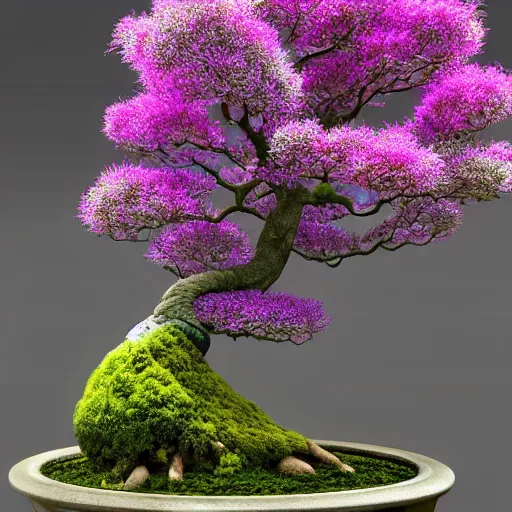 Image similar to bonsai tree animal with colorful flowered leaves detailed 3 d render 4 k