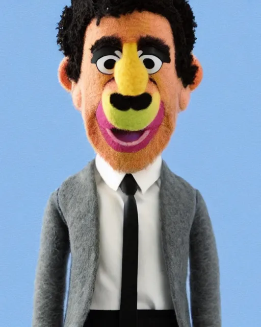 Prompt: bj novak as a muppet. highly detailed felt. hyper real photo. 4 k.