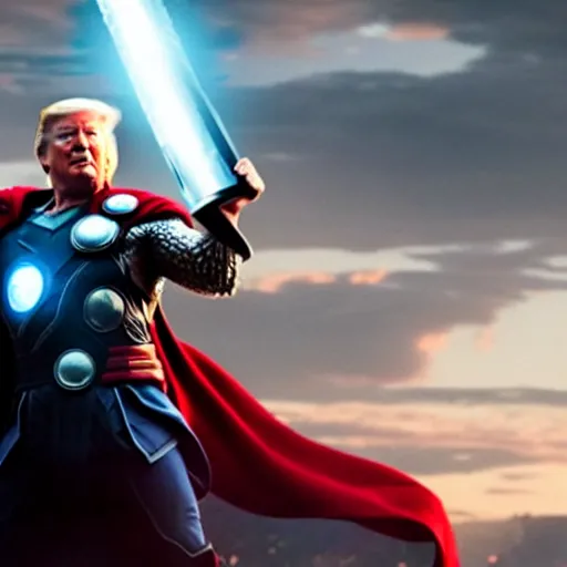 Image similar to cinematic still, donald trump as thor, avengers endgame ( 2 0 1 9 )