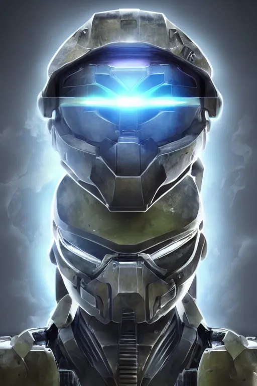 Image similar to robot ninja mask helmet halo master chief radiating a glowing aura global illumination ray tracing hdr fanart arstation by ian pesty and katarzyna da „ bek - chmiel