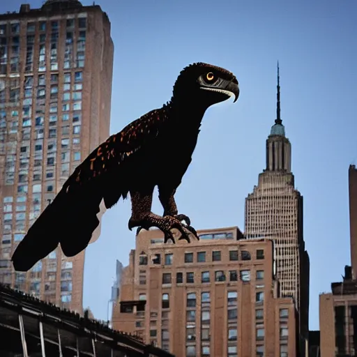 Image similar to photograph of a raptor in new york city