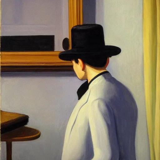 Image similar to an ultra Orthodox Jew and a crocodile by Edward Hopper