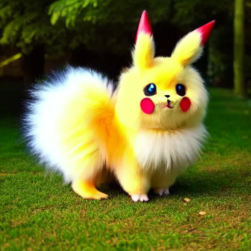 Image similar to real life Pokemon, cute!!!, fluffy!!!, ultra realistic!!!, golden hour, ultra detailed, sharp focus