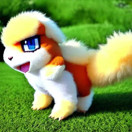 Image similar to real life Pokemon, cute!!!, fluffy!!!, ultra realistic!!!, golden hour, ultra detailed, sharp focus