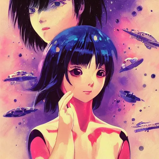 Prompt: A space cat with big and cute eyes, || VERY ANIME, fine-face, realistic shaded perfect face, fine details. Anime. realistic shaded lighting poster by Ilya Kuvshinov katsuhiro otomo ghost-in-the-shell, magali villeneuve, artgerm, Jeremy Lipkin and Michael Garmash, Rob Rey and Kentarõ Miura style, trending on art station