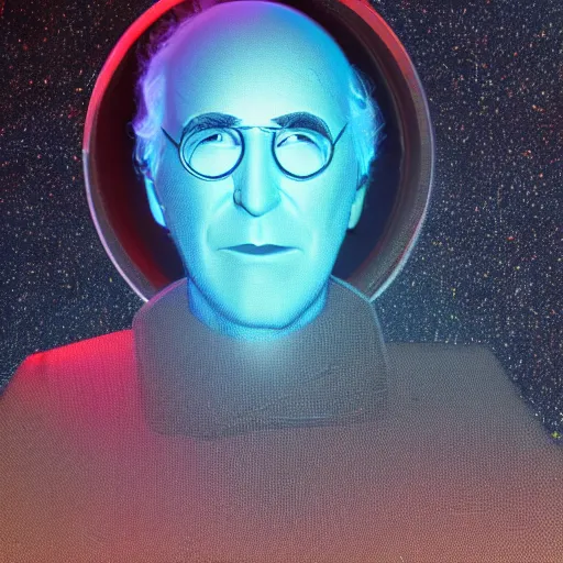 Prompt: celestial Larry David, facial portrait, retro-futuristic, legendary epic shot, 90s make-up, galaxy space hunter, cyber implants, wires, low angle, dawn, by syd mead , airbrush, science fantasy, 90s ad, concept art, realistic matte painting, Smooth gradients, octane render, 8k, High contrast, duo tone, depth of field, volumetric lightning, very coherent, symmetrical, skin pore detail