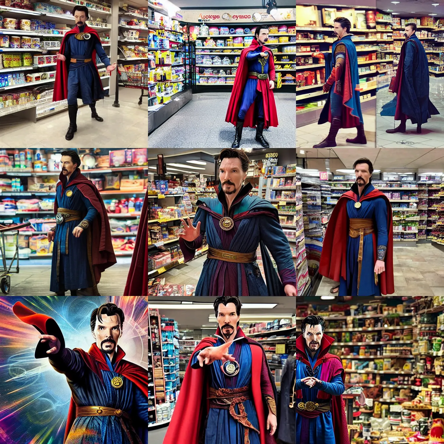 Prompt: photo of doctor strange casually doing shopping