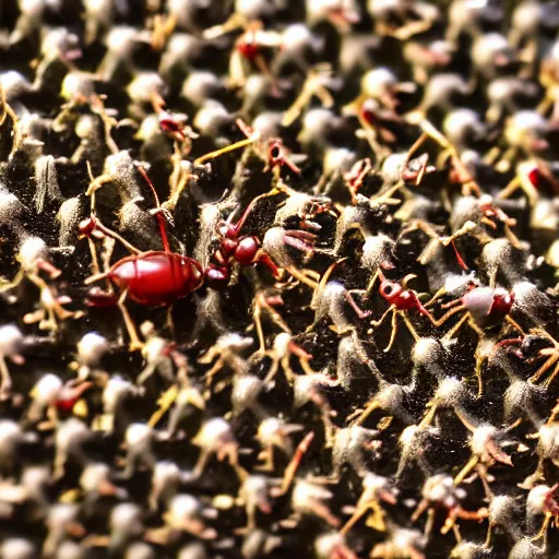 Image similar to a bridge between two desks made of ants, ant bridge, close up shot