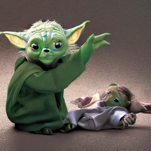 Image similar to baby yoda ripping someone in half without touching them