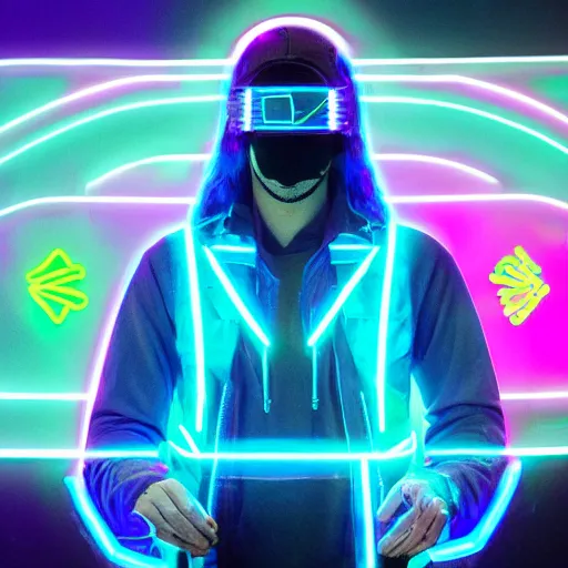 Prompt: hyper realistic neon future advertising for cyber gear