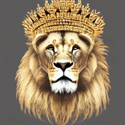 Image similar to a lion emperor adorned in jewels. hyper realistic, king, gold crown, portrait