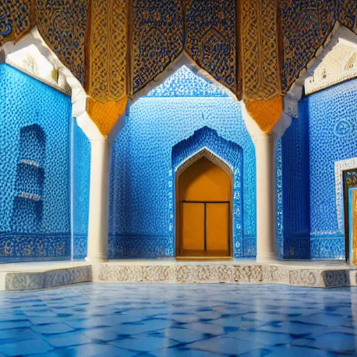 Image similar to Islamic castle with blue walls in Iraq, professional photo shoot,