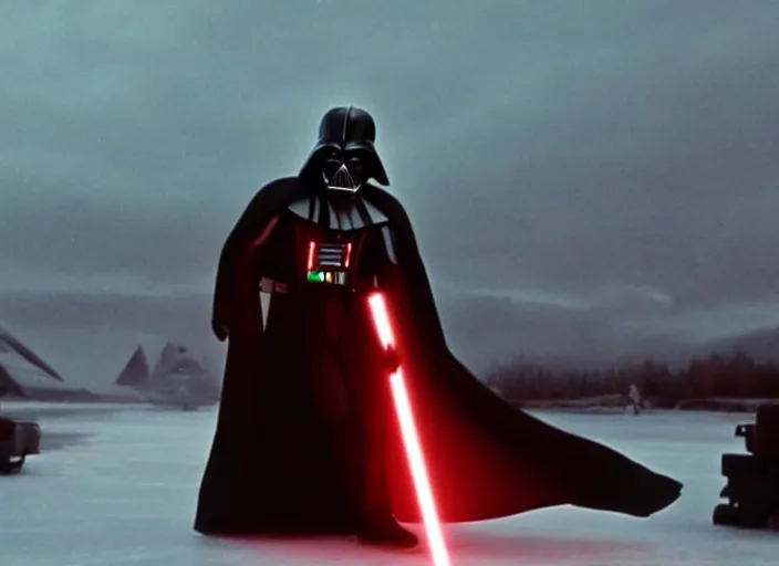 Image similar to film still of Darth Vader goes ice skating in the new Star Wars movie, 4k