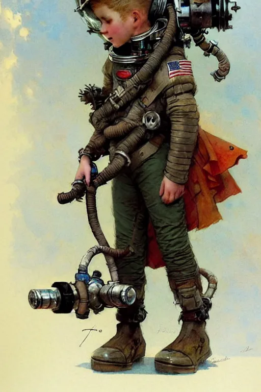 Prompt: ( ( ( ( ( childrens book layout 2 0 5 0 s retro future 1 0 year boy old super scientest in space pirate mechanics costume. muted colors. ) ) ) ) ) by jean - baptiste monge, tom lovell!!!!!!!!!!!!!!!!!!