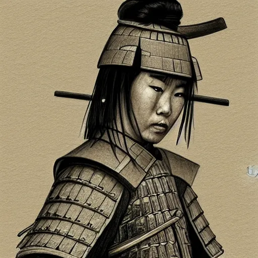 Prompt: a samurai, beautiful, pencil sketch, HD,highly detailed