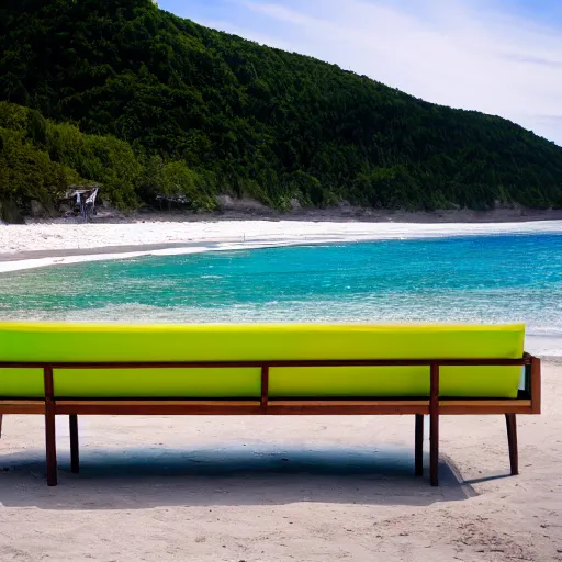 Image similar to photo of a chartreuse sofa on the beach