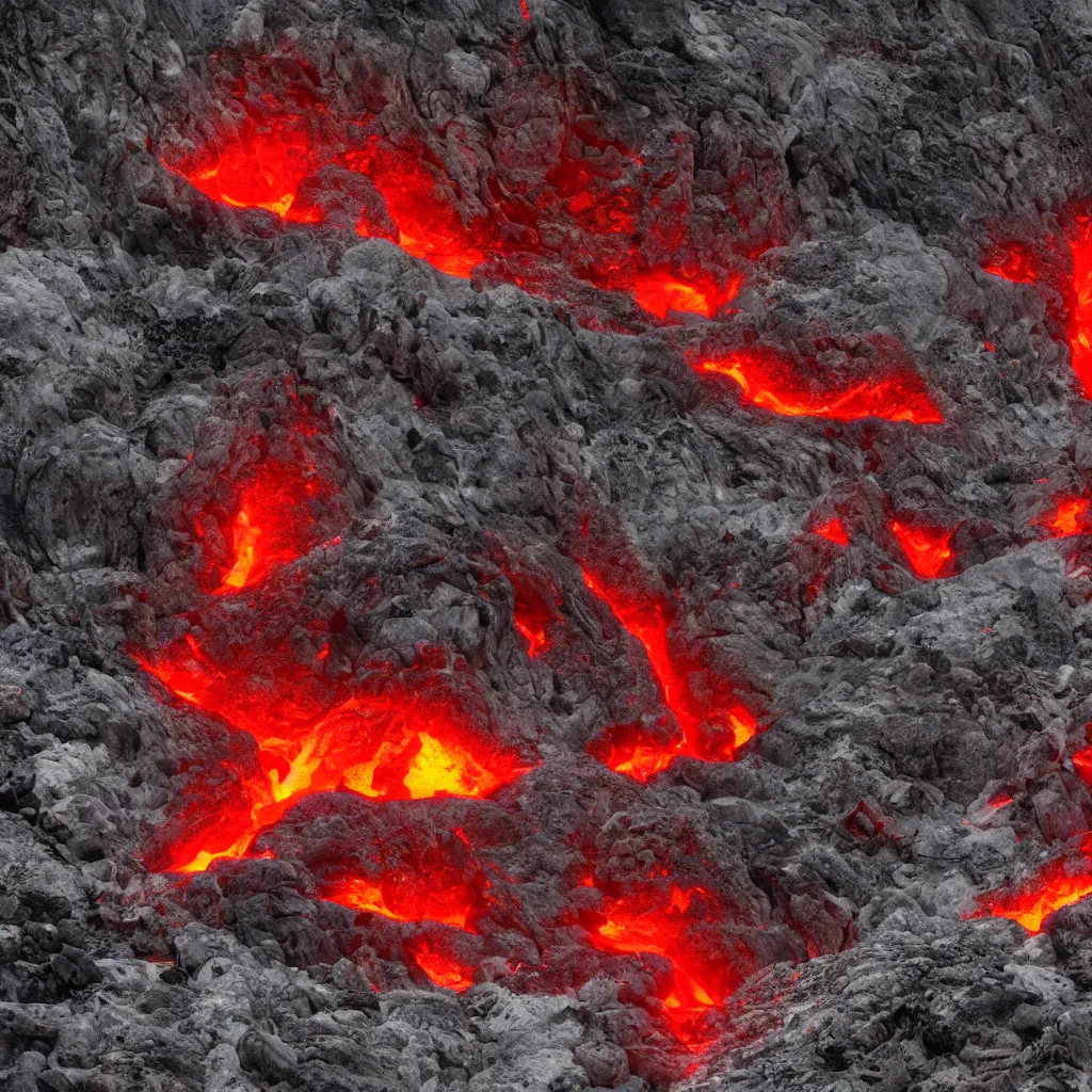 Image similar to satanic mountain goats 🐐 with glowing red eyes, on a sheer obsidian cliffside with lavaflow, lava waterfalls, photorealistic landscape render, octane render, vray, pools of lava, beautiful, ambient occlusion, particle effects, breaking ocean waves, light bloom, rtx, wide shot