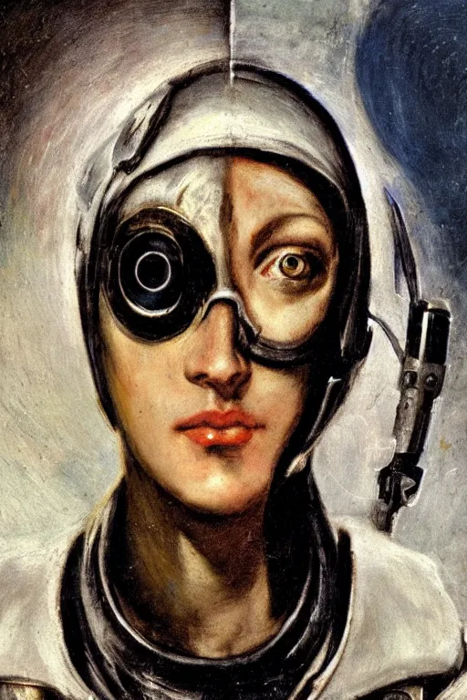 Image similar to a close - up portrait of a cyberpunk cyborg girl, by el greco, rule of thirds