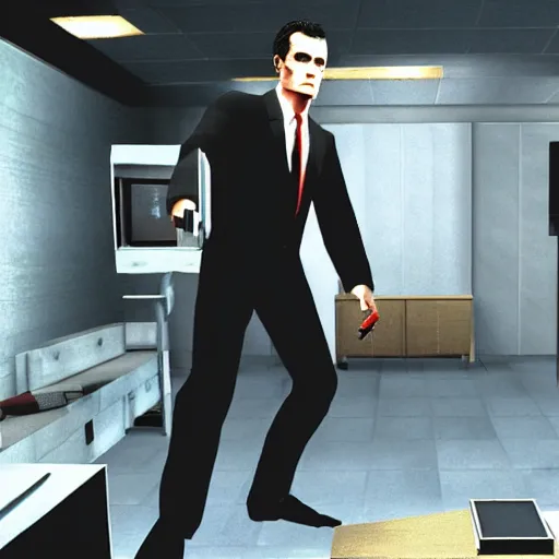 Prompt: american psycho, goldeneye 0 0 7 nintendo 6 4 game graphics visual aesthetic