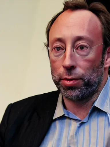 Prompt: a photograph of jimmy wales with wikipedia