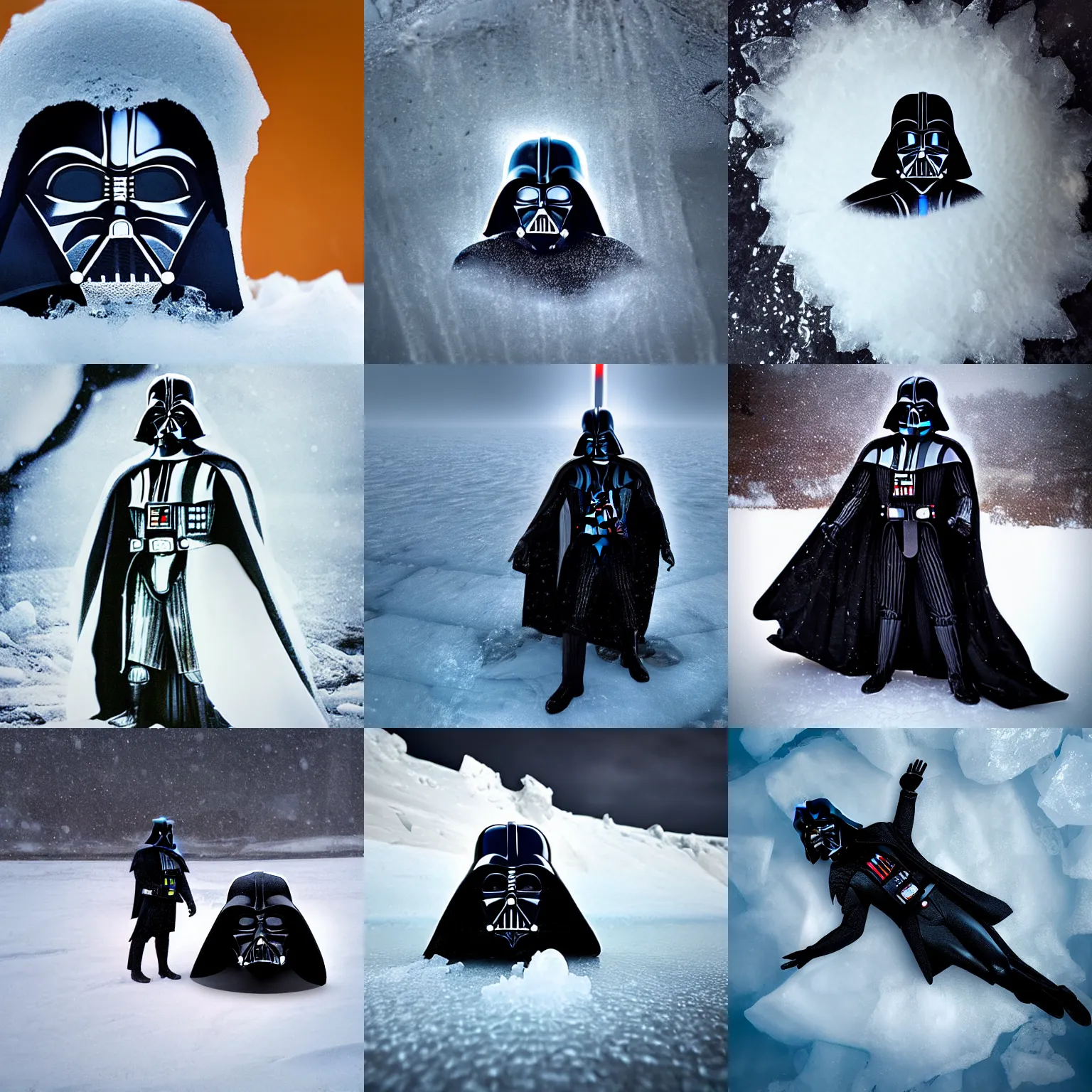 Prompt: darth vader frozen under the ice