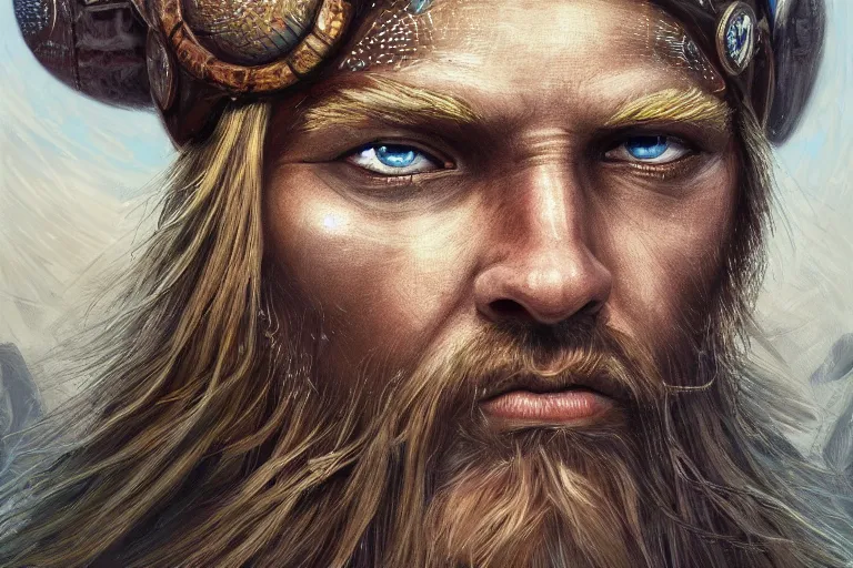 Prompt: mythological self made viking Shaman of artificial intelligence creating himself with an artificial neural network with synapses, high resolution, award winning art, trending on art station, sharp image, incredibly detailed, detailed character realistic painting, hyperrealistic facial featuees