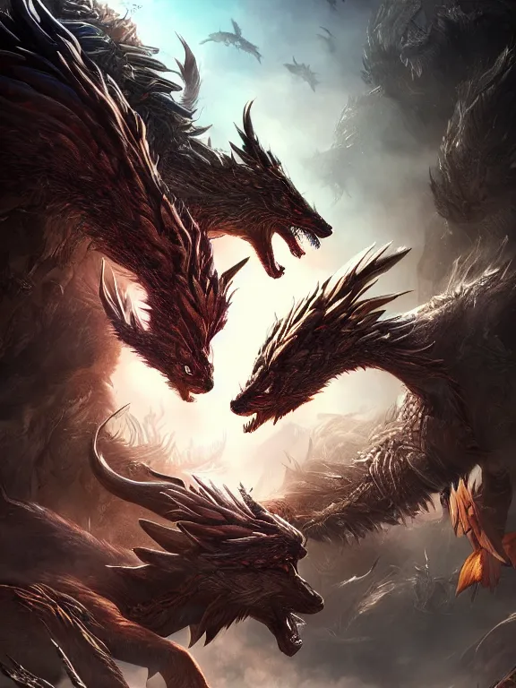 Prompt: a beautiful hyper realistic detailed epic game cover despising the great raccoon dragon, in the style of dragon age, featured on artstation