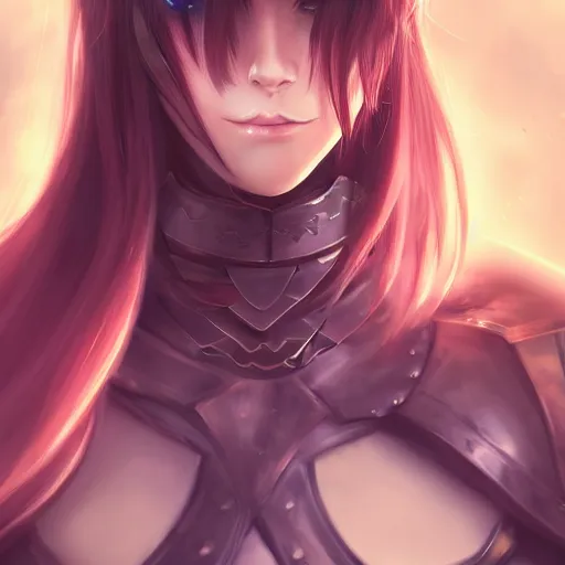 Image similar to a portrait of an attractive knight female anime character with long hair, artgerm, full body, trending on artstation