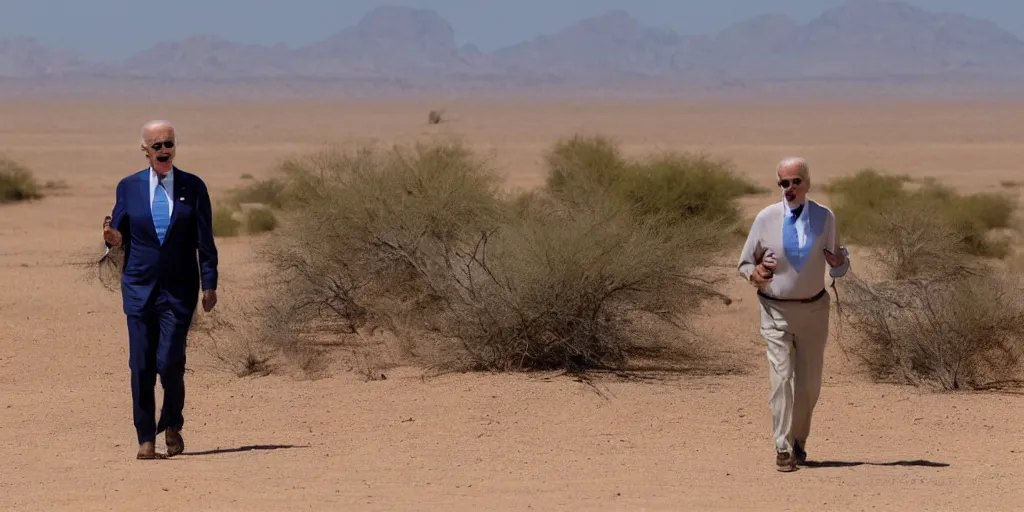 Image similar to Joe Biden in a giraffe suit , walking in the desert