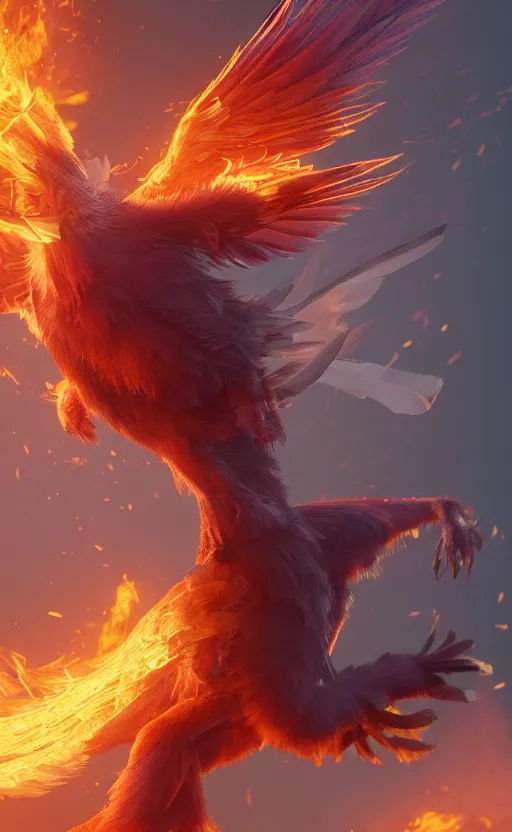 Prompt: a phoenix bird, fire, ash electric, furry, soft, concept art, sharp focus, intricate details, highly detailed, photorealistic, disney pixar, octane render, iridescent, anime, 8 k