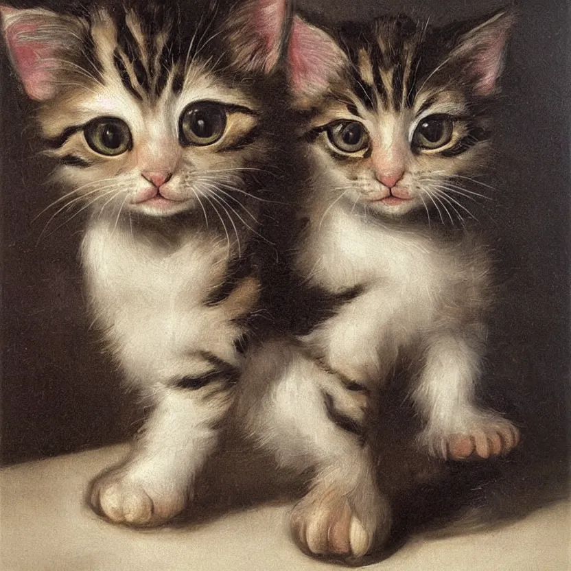 Image similar to studio portrait of an extremely cute kitten; extremely detailed; oil painting by Michelangelo Merisi da Caravaggio