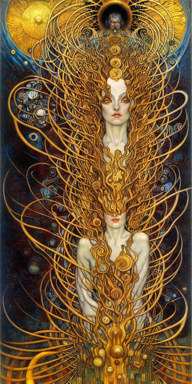 Image similar to Divine Chaos Engine by Karol Bak, Jean Delville, William Blake, Gustav Klimt, and Vincent Van Gogh, symbolist, visionary