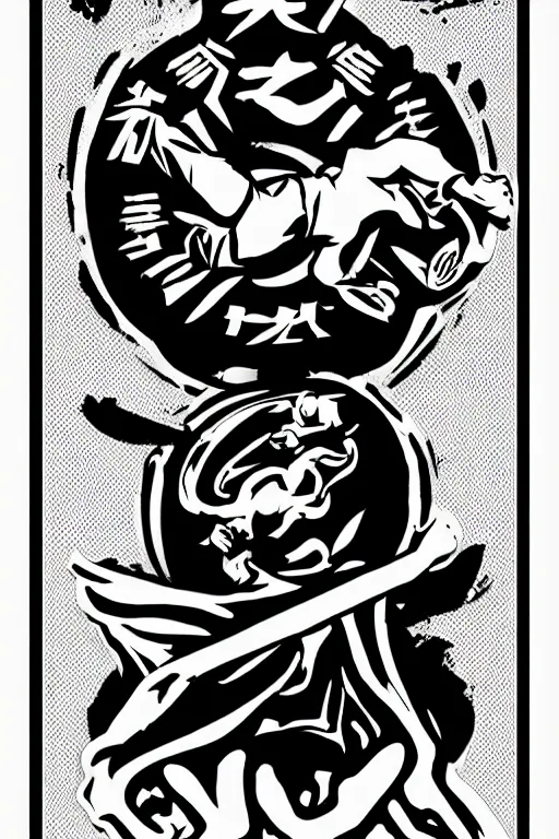 Image similar to a epic logo about martial arts, karate, kung-fu, vectorial, black and white, highly detailed, figurative