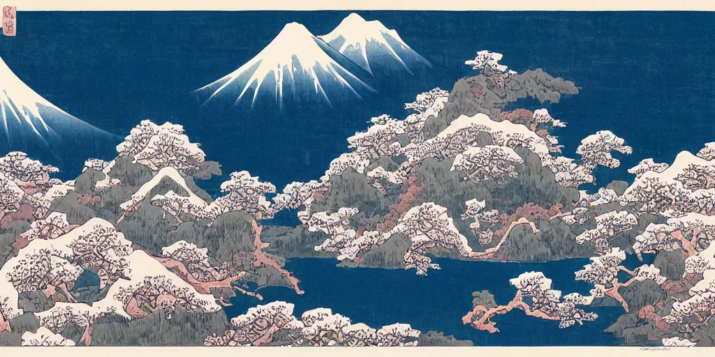 Image similar to beautiful idyllic poster illustration for a craggy snow valley national park, no trees, dragons in the sky, by hokusai