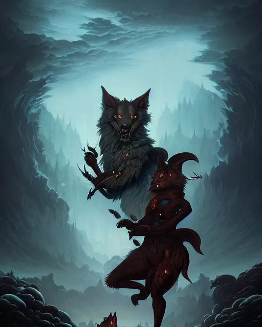 Prompt: Draconic Wolf, irradiated fur, dark fantasy stylized illustration by peter mohrbacher and dan mumford
