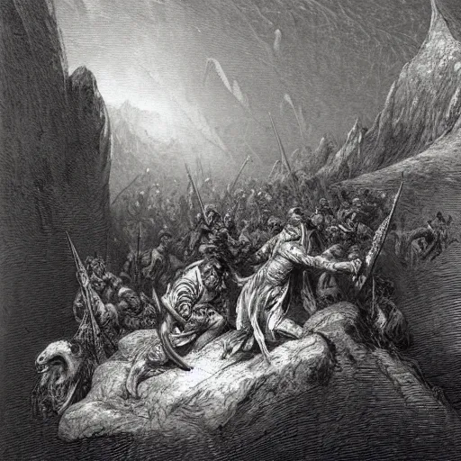 Image similar to adventurers, by gustave dore, detailed, high quality