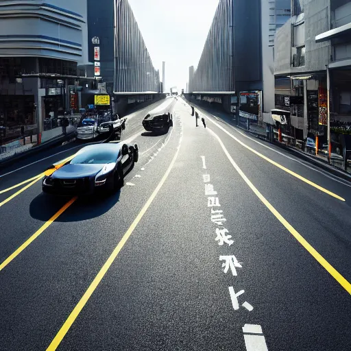 Image similar to car with wings flying in Tokyo streets, long shadows, 8k, realism