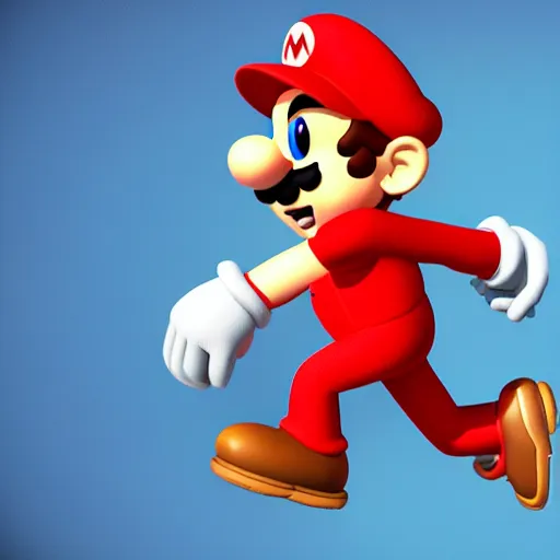 Image similar to a 3 d render of mario with sonic's hair