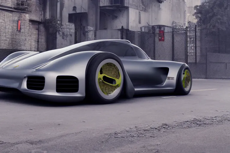 Image similar to porsche 9 5 9 cyberpunk concept car sitting on the side of the road, a detailed matte painting by zack snyder, trending on cg society, auto - destructive art, vray tracing, unreal engine 5, reimagined by industrial light and magic