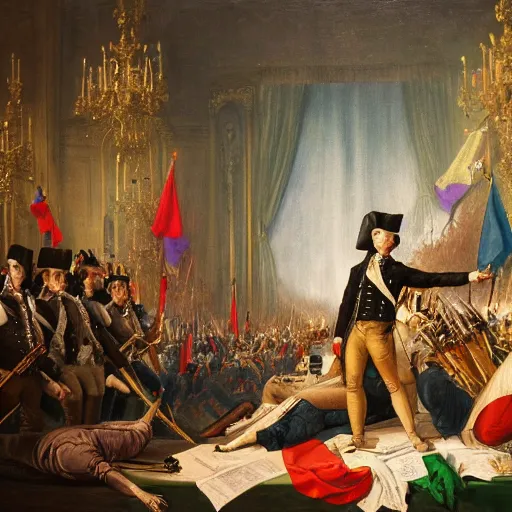 Prompt: French revolution 2022, dramatic, high detail, oil on canvas