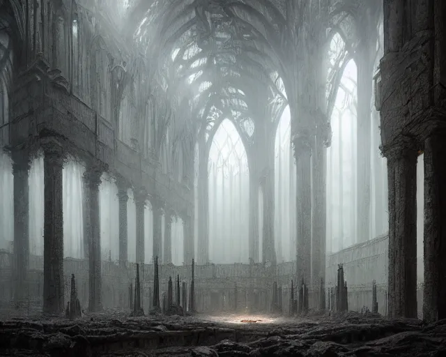 Prompt: fantasy scene, king of the wolves inside the king's hall ethereal, ominous, misty, 8 k, by h. r. giger and greg rutkowski