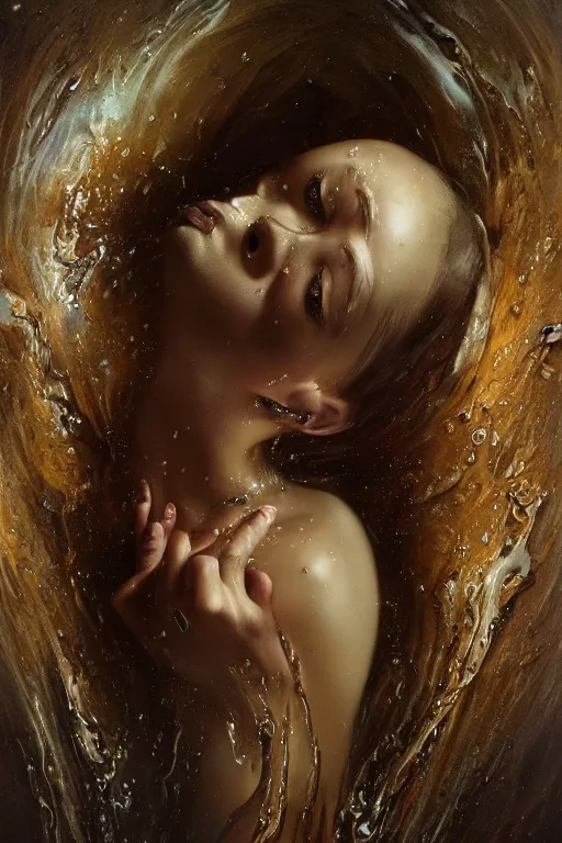 Image similar to a beautiful portrait of a woman submerged in milk only face visible, bathtub, award winning photography, karol bak, rutkowski