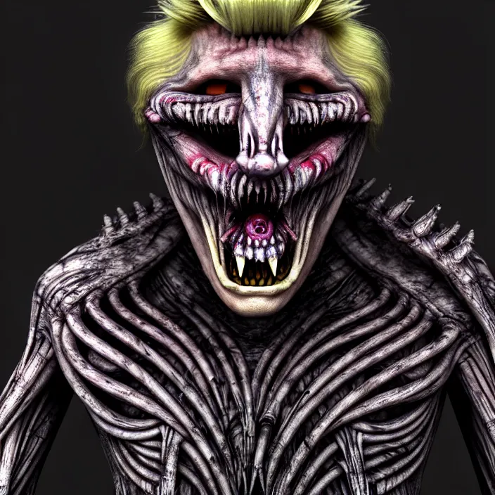 Image similar to gary busey as a monster designed by hr giger, colorful horror video game, sci fi horror,, body horror, unreal engine, octane render, depth of field, cycles render, hd