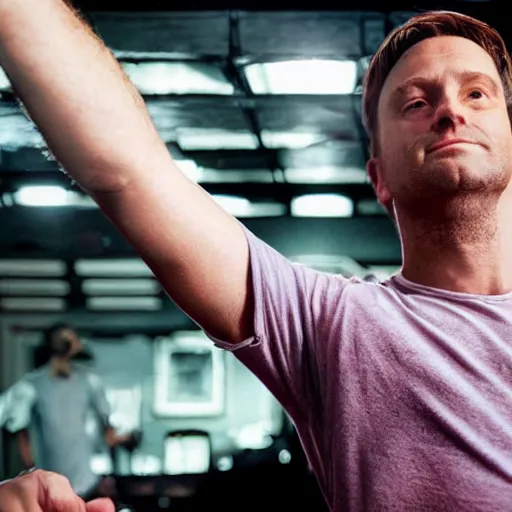 Image similar to photo of a 4 0 year old white man living thinking he's living the best life possible. he looks young for his age. he is at a dance club, it's as if he were in a music video. sadly he did not realize there is more to life. woman are flocking to him and can be seen dancing around him in a seductive manner.