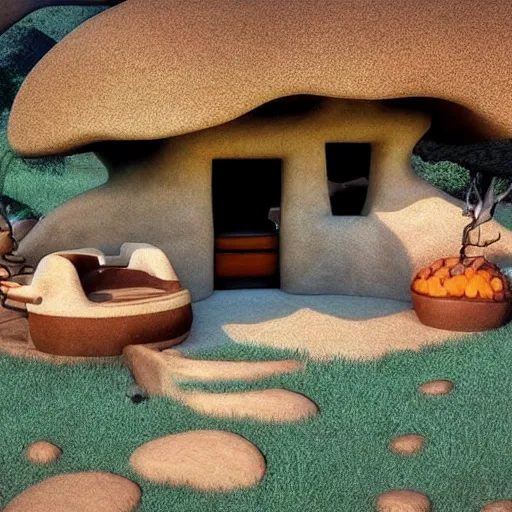 Image similar to the flintstone's house, photorealistic,