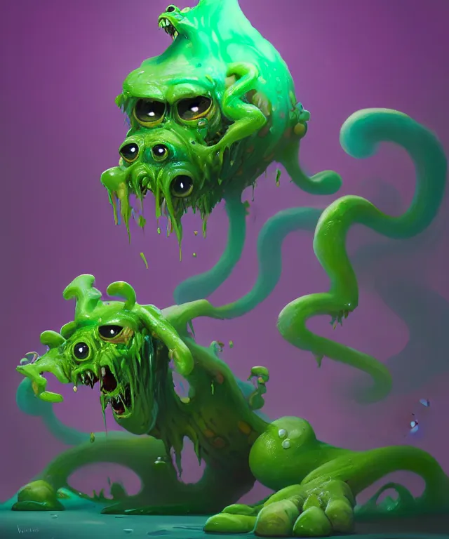 Prompt: a toxic ooze creature in a pixar artstyle, adorable and whimsical,, fantasy, elegant, digital painting, artstation, unreal engine, octane render, concept art, matte, sharp focus, vibrant colors, high contrast, illustration, art by james jean and justin gerard