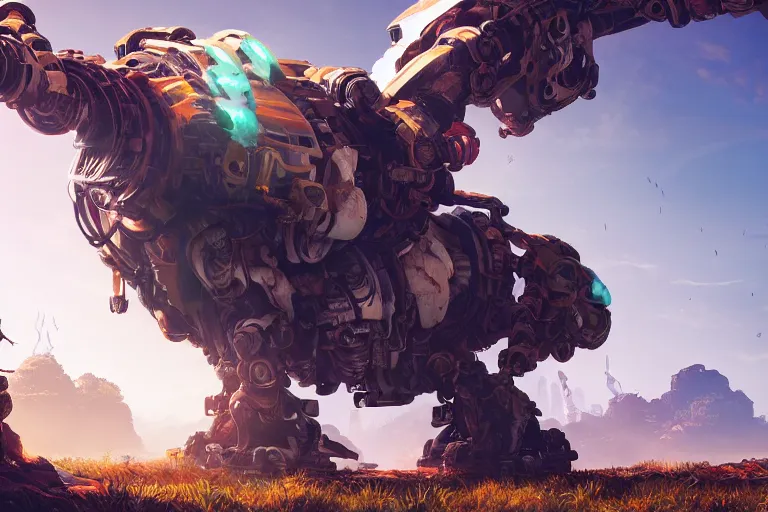 Image similar to shell - walker machine mecanical creature robot of horizon forbidden west horizon zero dawn bioluminiscence global illumination ray tracing hdr fanart arstation by ian pesty and alena aenami artworks in 4 k