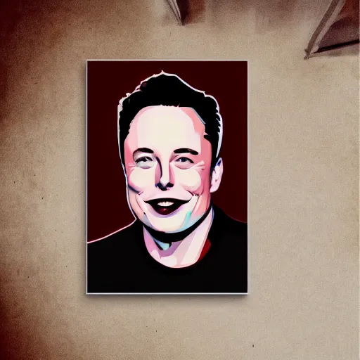 Prompt: happy elon musk, 2 d matte colors, poster style